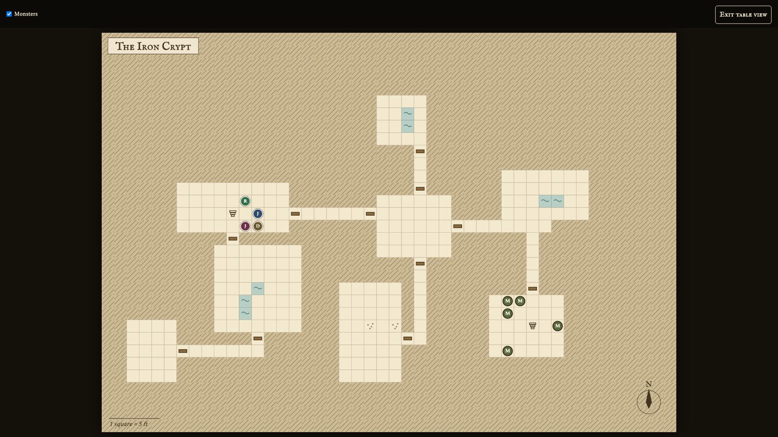 A generated battle map in table view